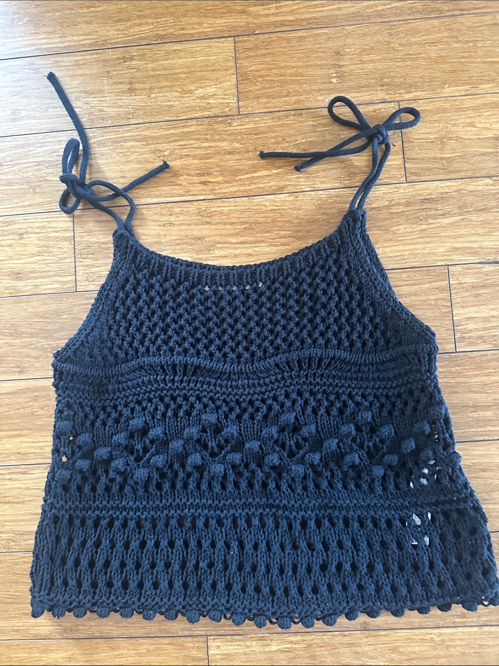 ZARA Black Crochet Tie-Shoulder Crop Camisole. 100% cotton